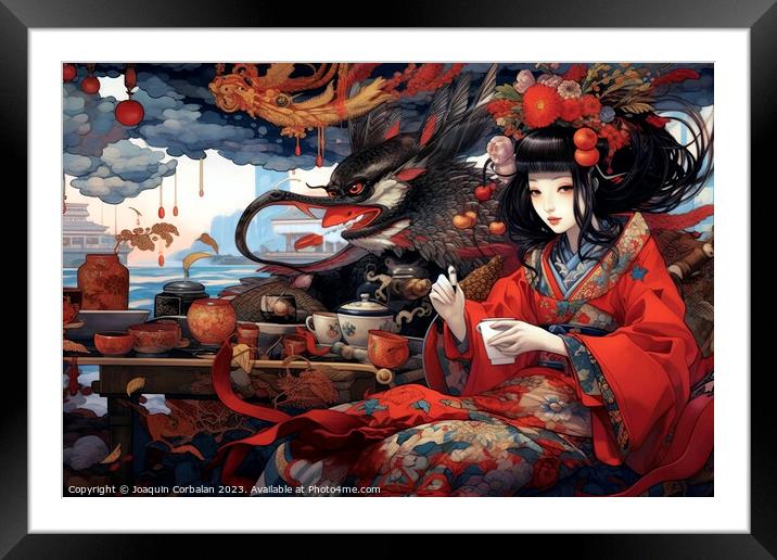 Japanese ancient style artistic illustration. Ai generated. Framed Mounted Print by Joaquin Corbalan