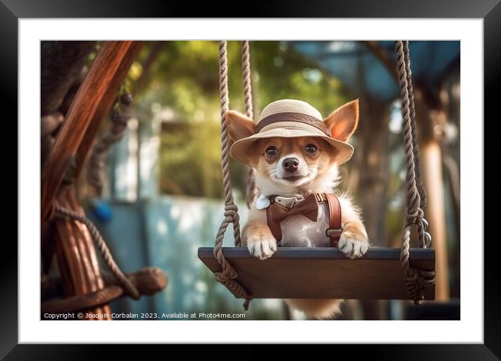 A little dog in clothes and glasses swings funny o Framed Mounted Print by Joaquin Corbalan