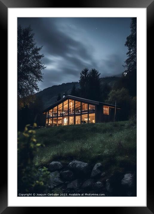 Bucolic wooden cabin on a steep mountain. Ai gener Framed Mounted Print by Joaquin Corbalan