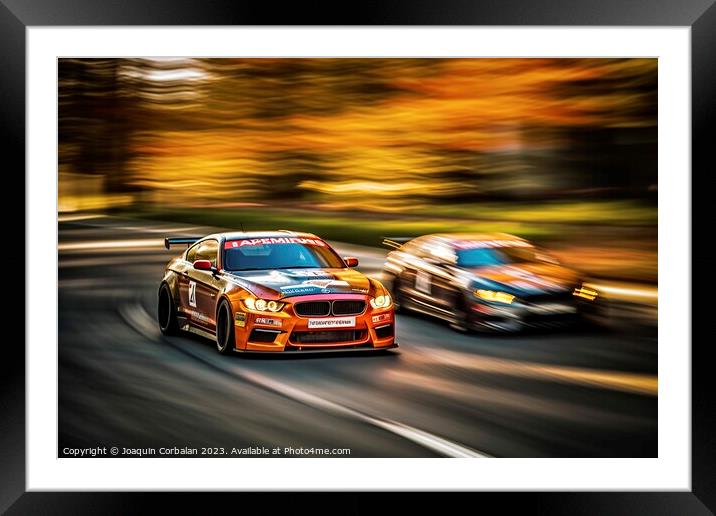 Sports car runs through the city at high speed. Ai generated. Framed Mounted Print by Joaquin Corbalan