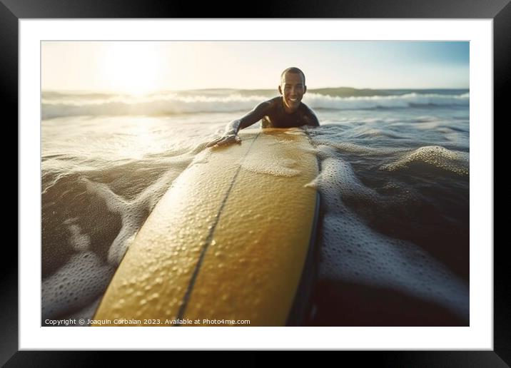 Man surfs a wave with passion in summer. Ai generated. Framed Mounted Print by Joaquin Corbalan