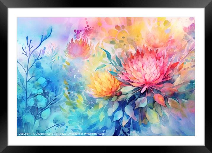 A background of flowers and diffuse colors that are pleasing to the eye. Ai generated. Framed Mounted Print by Joaquin Corbalan