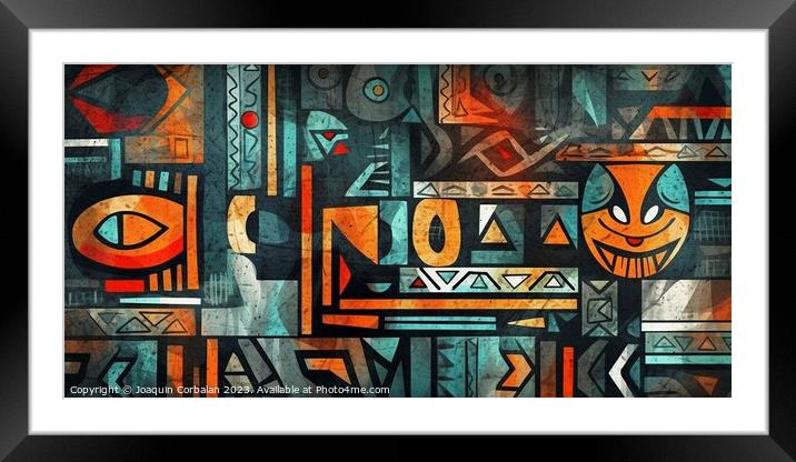 Immerse yourself in the captivating world of African abstraction through vibrant artistic drawings. AI Generated. Framed Mounted Print by Joaquin Corbalan