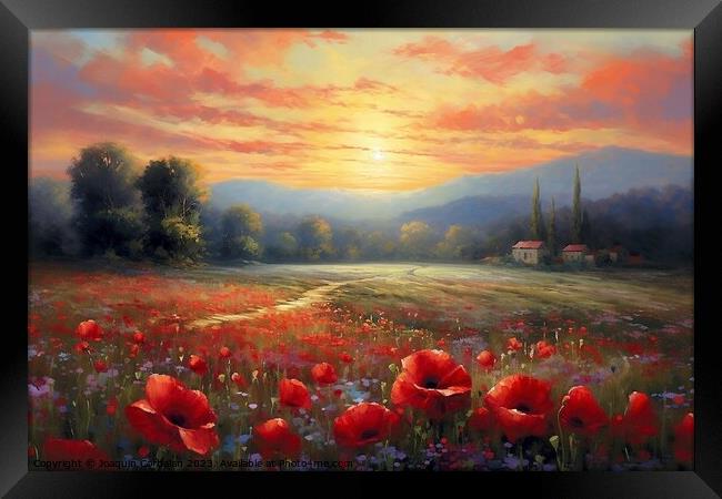 Painting of a landscape, a meadow with flowers at  Framed Print by Joaquin Corbalan