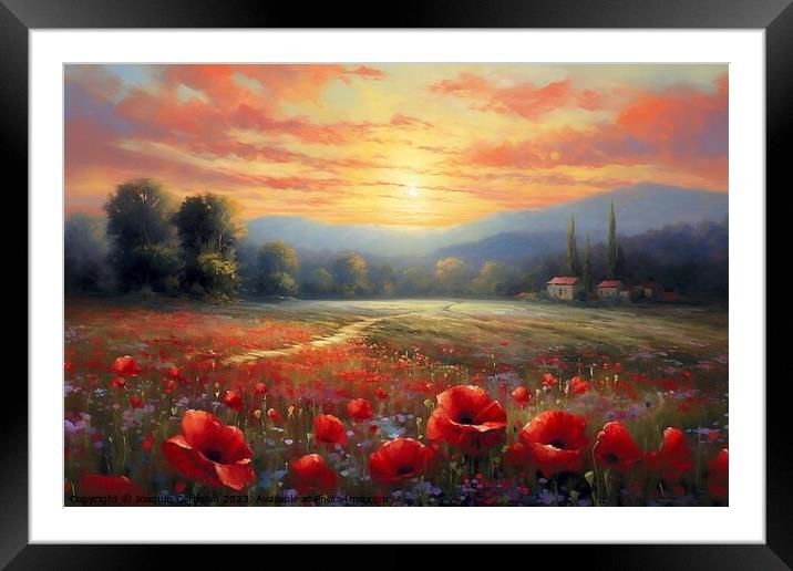 Painting of a landscape, a meadow with flowers at  Framed Mounted Print by Joaquin Corbalan