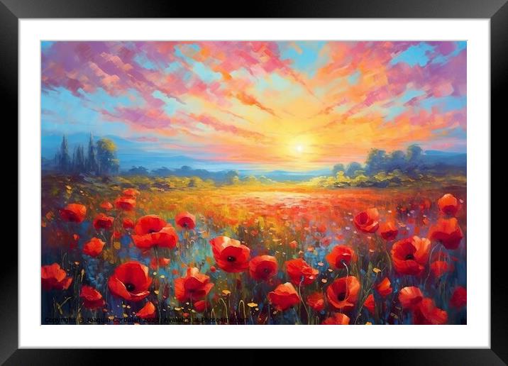 Painting of a landscape, a meadow with flowers at  Framed Mounted Print by Joaquin Corbalan