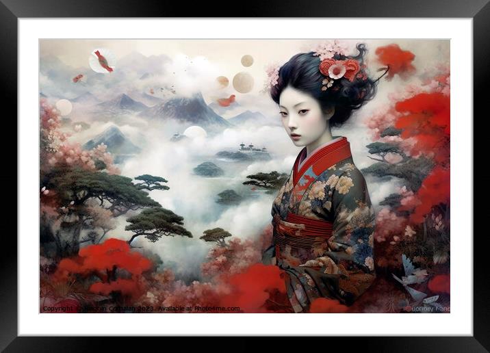 Japanese ancient style artistic illustration. Ai generated. Framed Mounted Print by Joaquin Corbalan