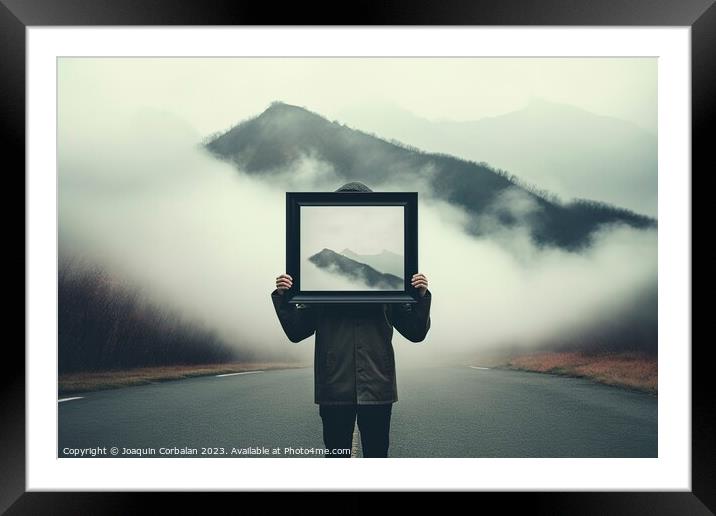 In the introspective travel concept, a man stands  Framed Mounted Print by Joaquin Corbalan