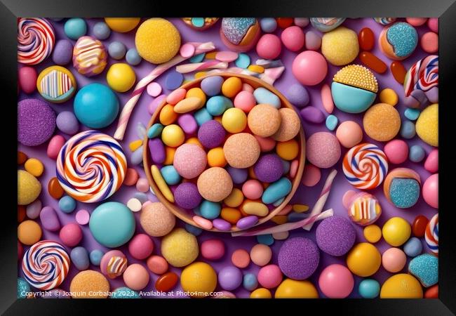 Abstract background with colored candies. Ai gener Framed Print by Joaquin Corbalan