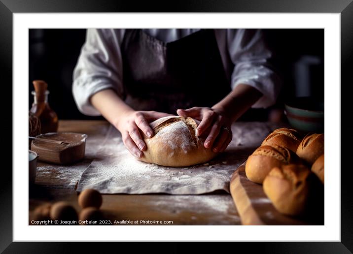 A homemade sweet bread kneaded by an expert cook.Ai generated Framed Mounted Print by Joaquin Corbalan