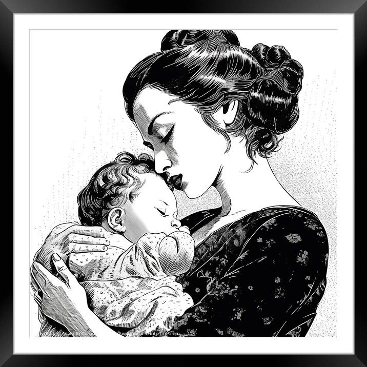 Artistic illustration of a mother with her baby, watercolor painting. Ai generated. Framed Mounted Print by Joaquin Corbalan