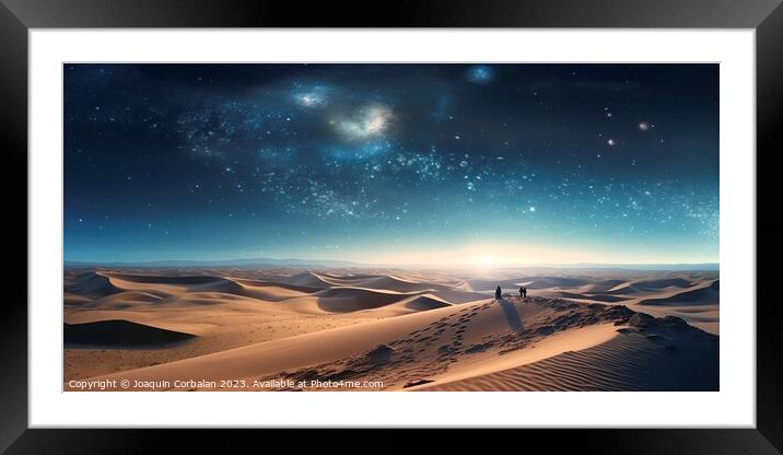 Beautiful night landscape of the desert with the starry sky, panoramic. Ai generated. Framed Mounted Print by Joaquin Corbalan