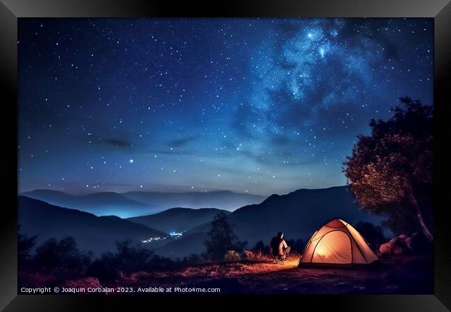 Scouts set up a tent camp at the top of the hill f Framed Print by Joaquin Corbalan