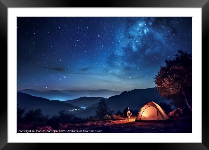 Scouts set up a tent camp at the top of the hill f Framed Mounted Print by Joaquin Corbalan