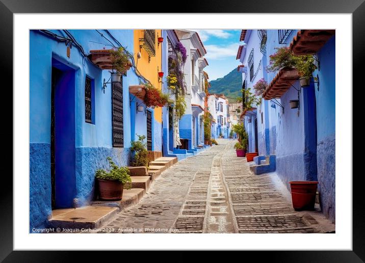 Beautiful houses painted in blue in a Moroccan vil Framed Mounted Print by Joaquin Corbalan