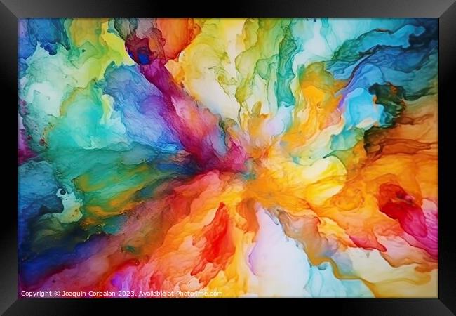 A vivid burst of colors radiates from the center,  Framed Print by Joaquin Corbalan