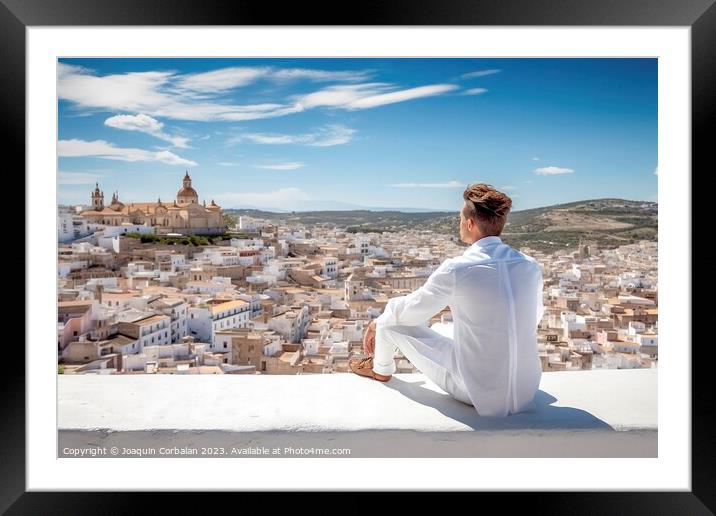 English tourist admires the landscape of the Andal Framed Mounted Print by Joaquin Corbalan