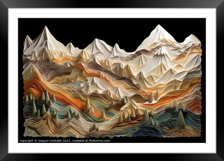 Illustration of a landscape created with folded ma Framed Mounted Print by Joaquin Corbalan