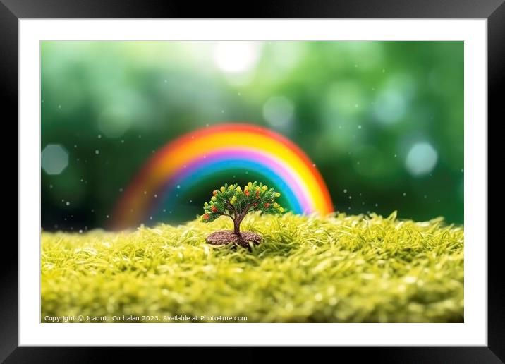 Hopeful composition, a childish rainbow surrounds  Framed Mounted Print by Joaquin Corbalan