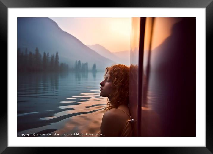 A beautiful young woman bathing in the lake next t Framed Mounted Print by Joaquin Corbalan