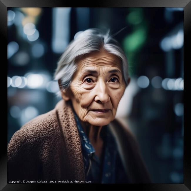 Asian elderly woman with wrinkled skin. Framed Print by Joaquin Corbalan