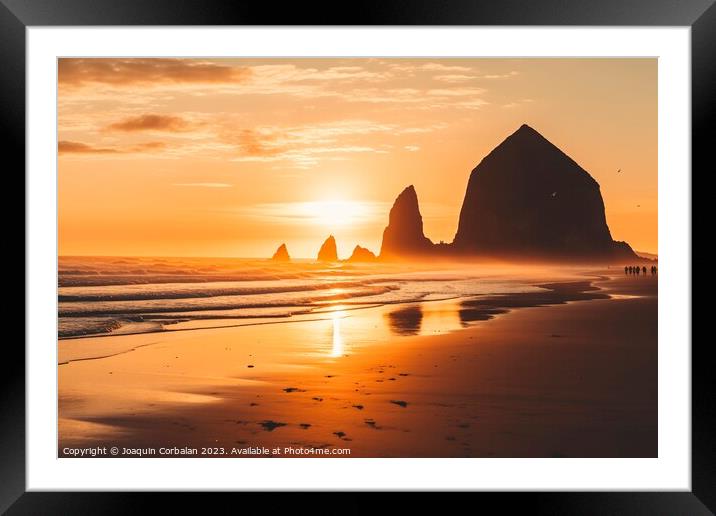 Idyllic image of the sunset in the Cannon beach area, Oregon. Framed Mounted Print by Joaquin Corbalan