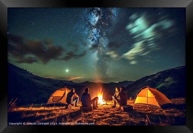 Scouts set up a tent camp at the top of the hill f Framed Print by Joaquin Corbalan