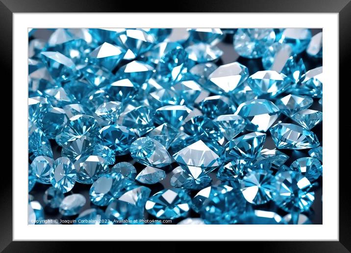 Small genuine diamonds shining on a dark background. Framed Mounted Print by Joaquin Corbalan