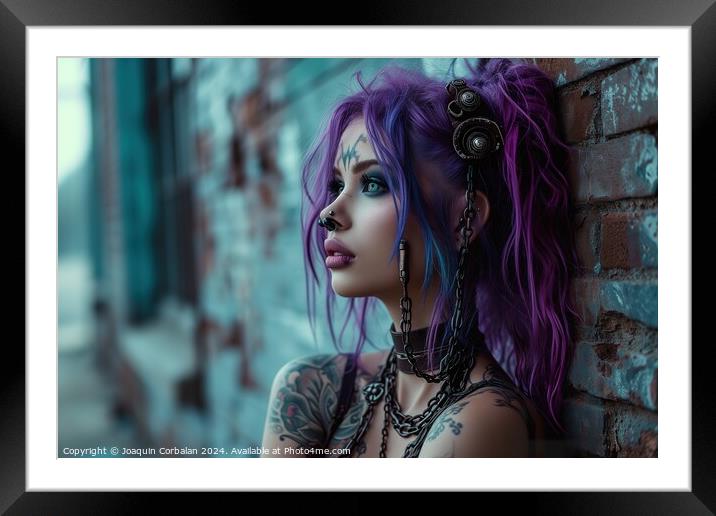 A young girl, dressed in cyber punk style, posing  Framed Mounted Print by Joaquin Corbalan