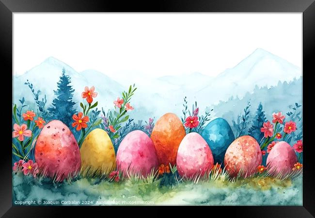 Watercolor drawing of pretty Easter eggs, on thick Framed Print by Joaquin Corbalan