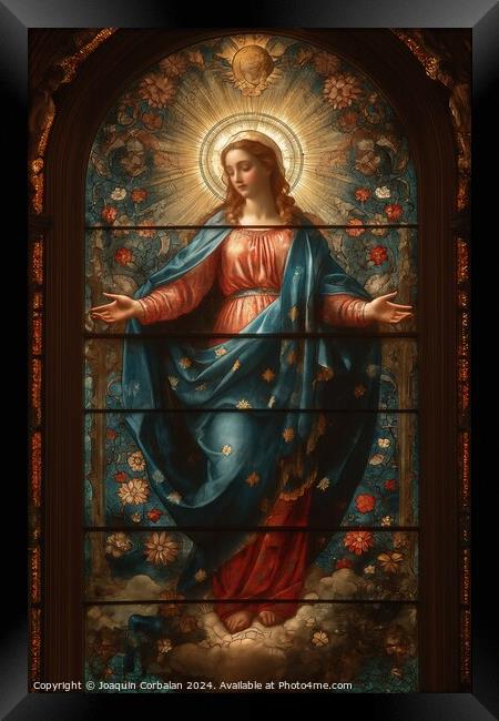 The Virgin Mary, painted on the glass of a polychr Framed Print by Joaquin Corbalan