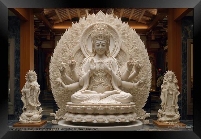 Famous Hindu deity, Avalokitesvara, in white somewhat yellowish marble. Framed Print by Joaquin Corbalan
