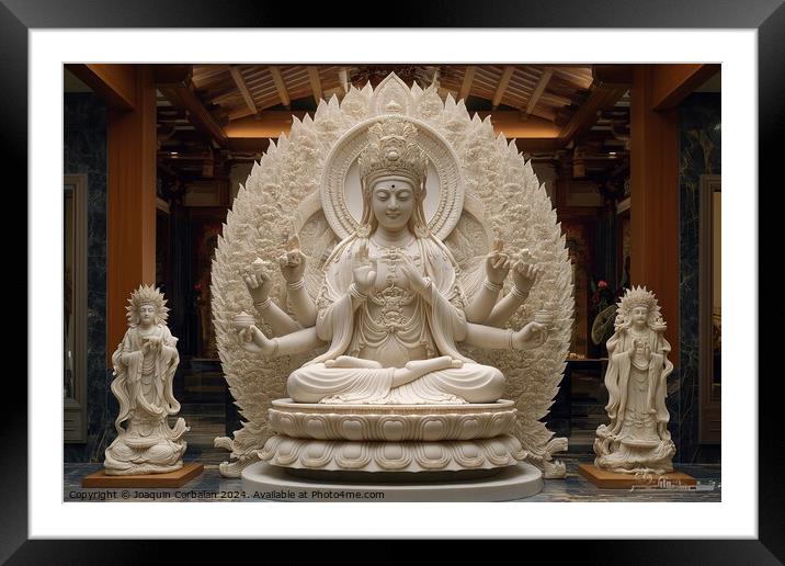Famous Hindu deity, Avalokitesvara, in white somewhat yellowish marble. Framed Mounted Print by Joaquin Corbalan