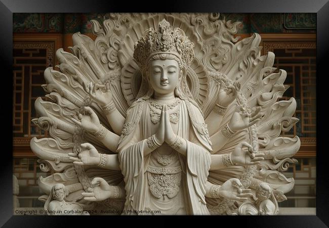 Avalokitesvara sculpture in white marble. Framed Print by Joaquin Corbalan