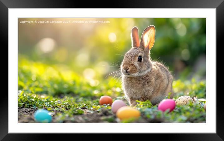 A nice bunny in the field has found Easter eggs on Framed Mounted Print by Joaquin Corbalan