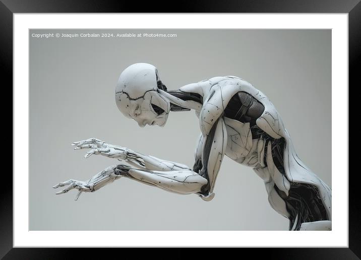 A humanoid robot in trouble, fails and must be res Framed Mounted Print by Joaquin Corbalan