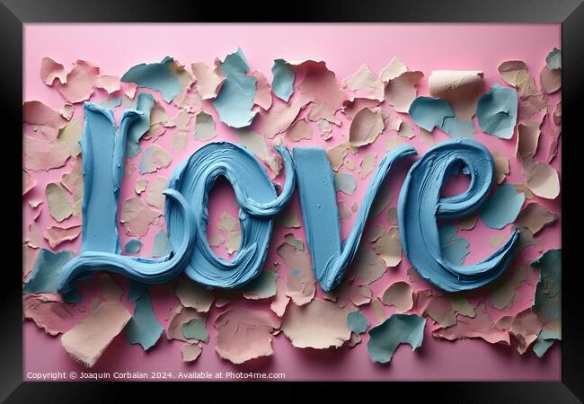 A photo of the word "love" spelled with blue paint Framed Print by Joaquin Corbalan