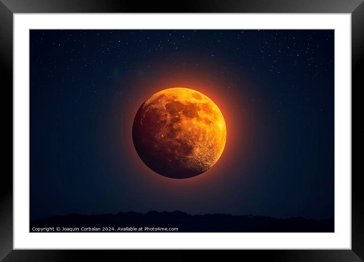 A clear view of a eclipse full moon illuminating the dark night sky. Framed Mounted Print by Joaquin Corbalan