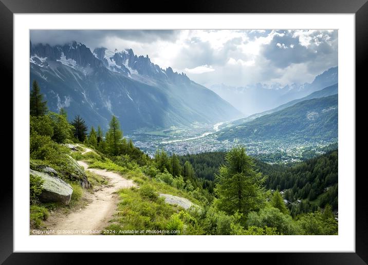 A dirt path winds its way through a vibrant green  Framed Mounted Print by Joaquin Corbalan