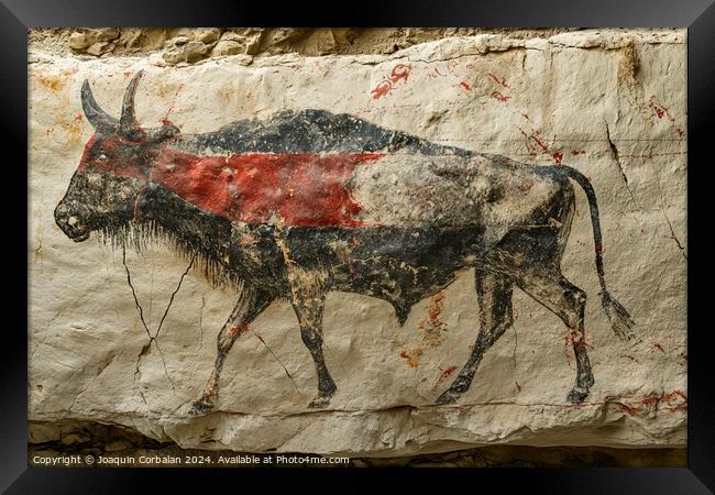 An artistic cave painting of a bull standing proud Framed Print by Joaquin Corbalan