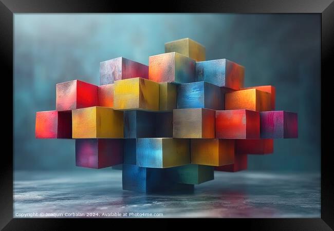 A collection of cubes arranged in a group sitting  Framed Print by Joaquin Corbalan