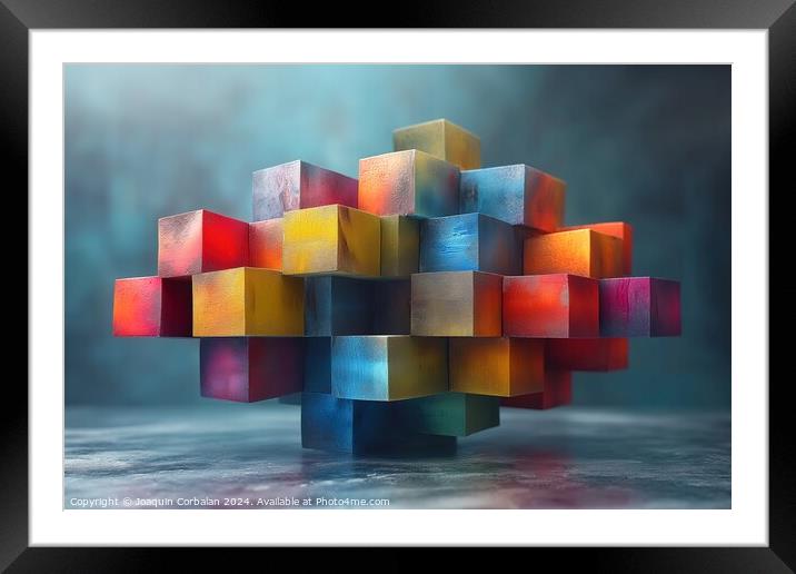 A collection of cubes arranged in a group sitting  Framed Mounted Print by Joaquin Corbalan