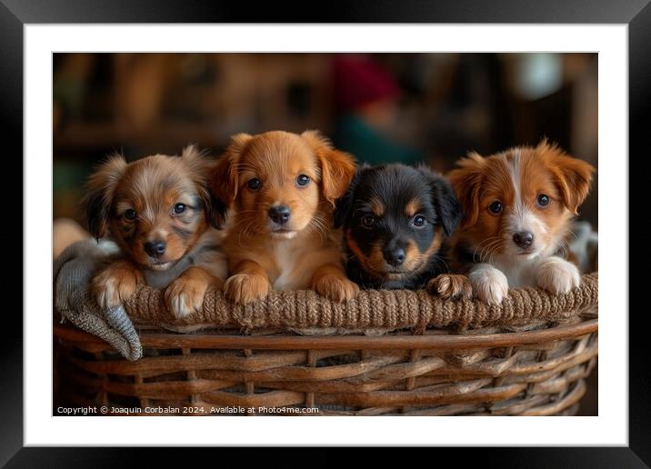 A collection of adorable puppies sitting together  Framed Mounted Print by Joaquin Corbalan