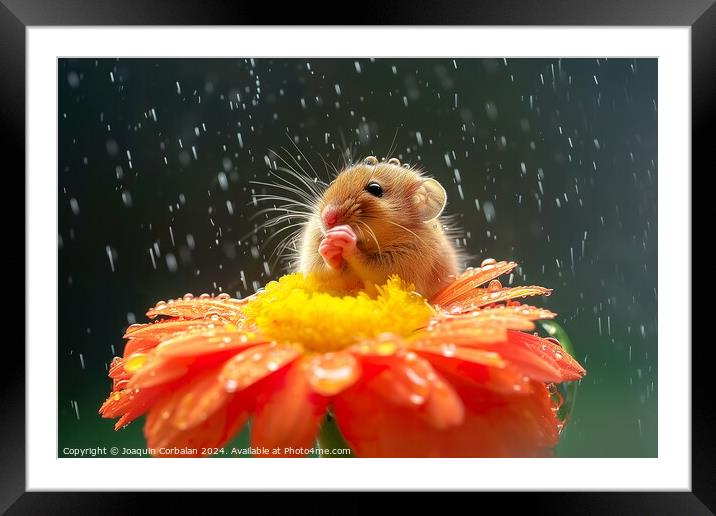A rodent, like a little mouse, on a flower cooling off with the dew. Framed Mounted Print by Joaquin Corbalan