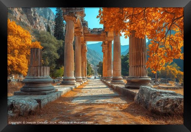 Colonnade of an ancient Greek temple in a private Mediterranean villa. Framed Print by Joaquin Corbalan