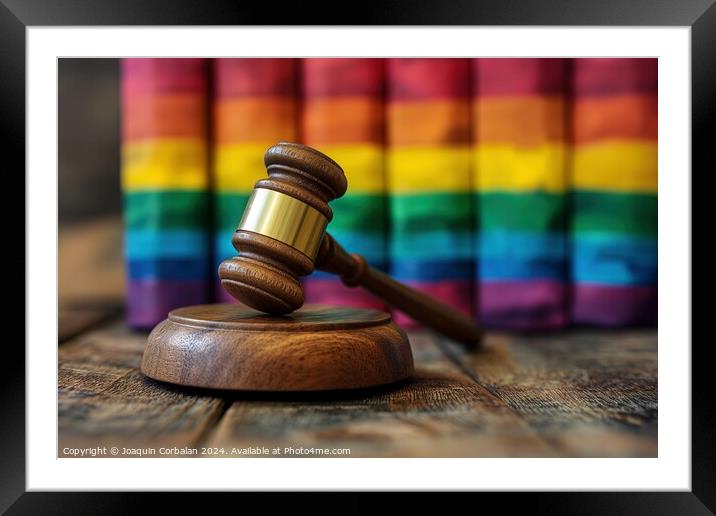A wooden judges hammer placed on top of a wooden table, gay rights Framed Mounted Print by Joaquin Corbalan