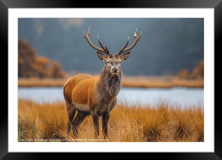 Red deer shows off its antlers on the Scottish moors. Framed Mounted Print by Joaquin Corbalan