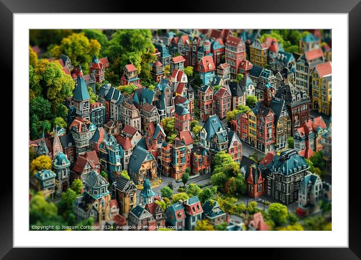 A model city featuring a bustling and rich landscape filled with scattered, tall buildings. Framed Mounted Print by Joaquin Corbalan