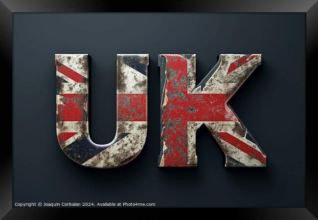 the letter UK painted with the iconic colors of the British flag, representing unity and national pride. Framed Print by Joaquin Corbalan