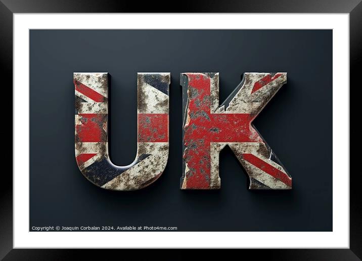 the letter UK painted with the iconic colors of the British flag, representing unity and national pride. Framed Mounted Print by Joaquin Corbalan